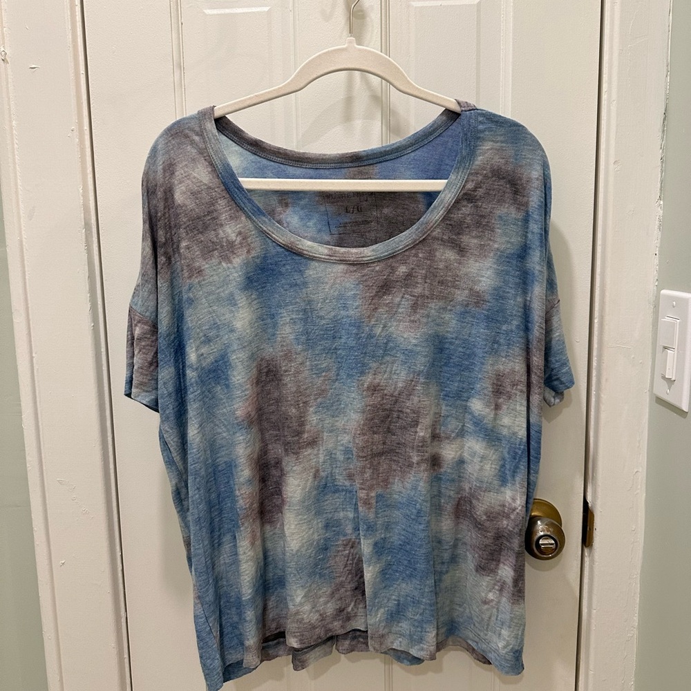 Free People Blue and Gray Oversized Relaxed Tee